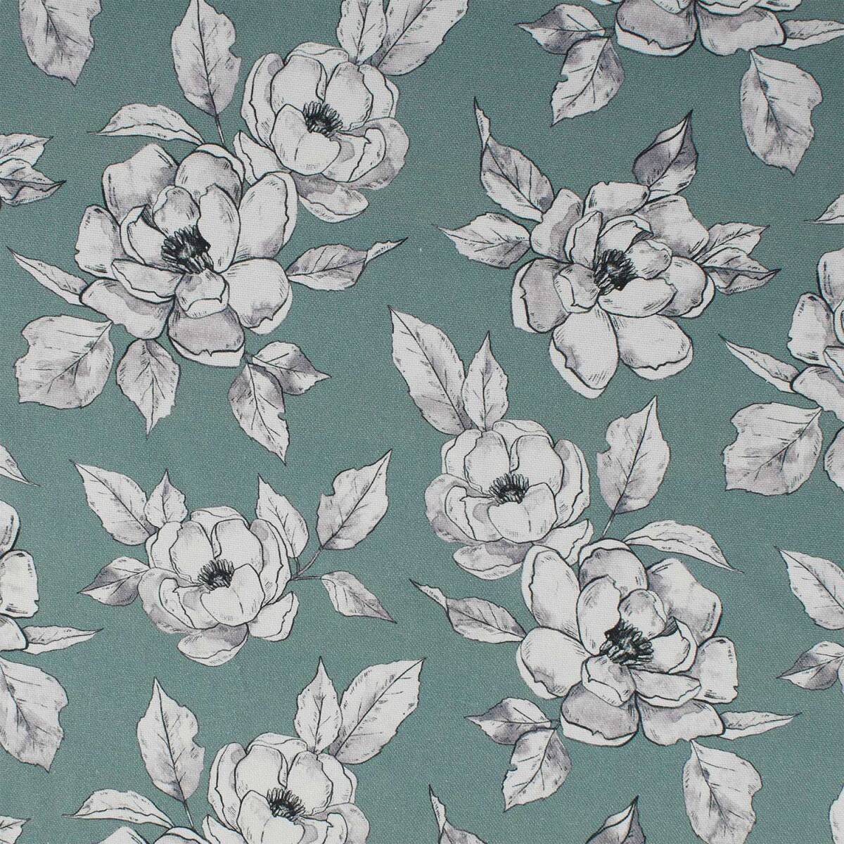 Canvas Stoff Blumen, dunkelmint