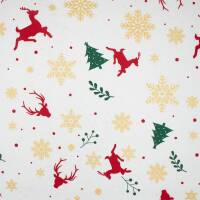 Baumwollstoff Popeline Rentiere mit Glitzereffekt, Weihnachten, naturweiß
