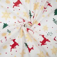 Baumwollstoff Popeline Rentiere mit Glitzereffekt, Weihnachten, naturweiß