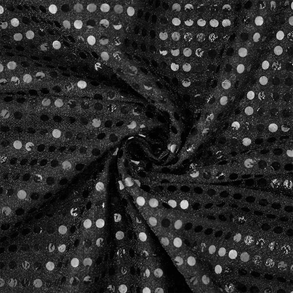 Paillettenstoff, Kreise 6mm, glänzend, schwarz