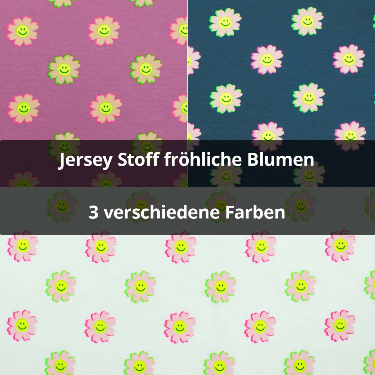 Jersey Stoff fröhliche Blumen neon