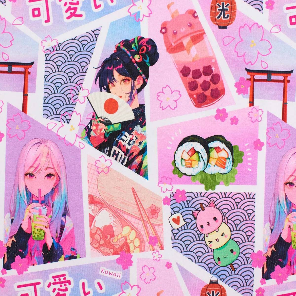 Jersey Stoff Manga, Comic, pink box