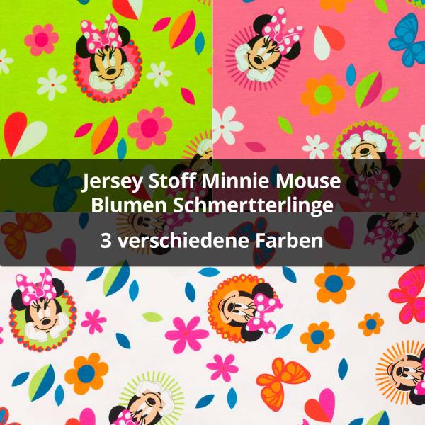  Jersey Stoff Minnie Mouse, Blumen, Schmetterlinge