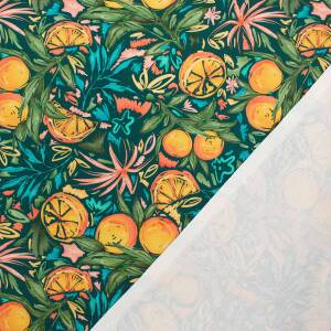 Canvas Stoff Orangen, petrol