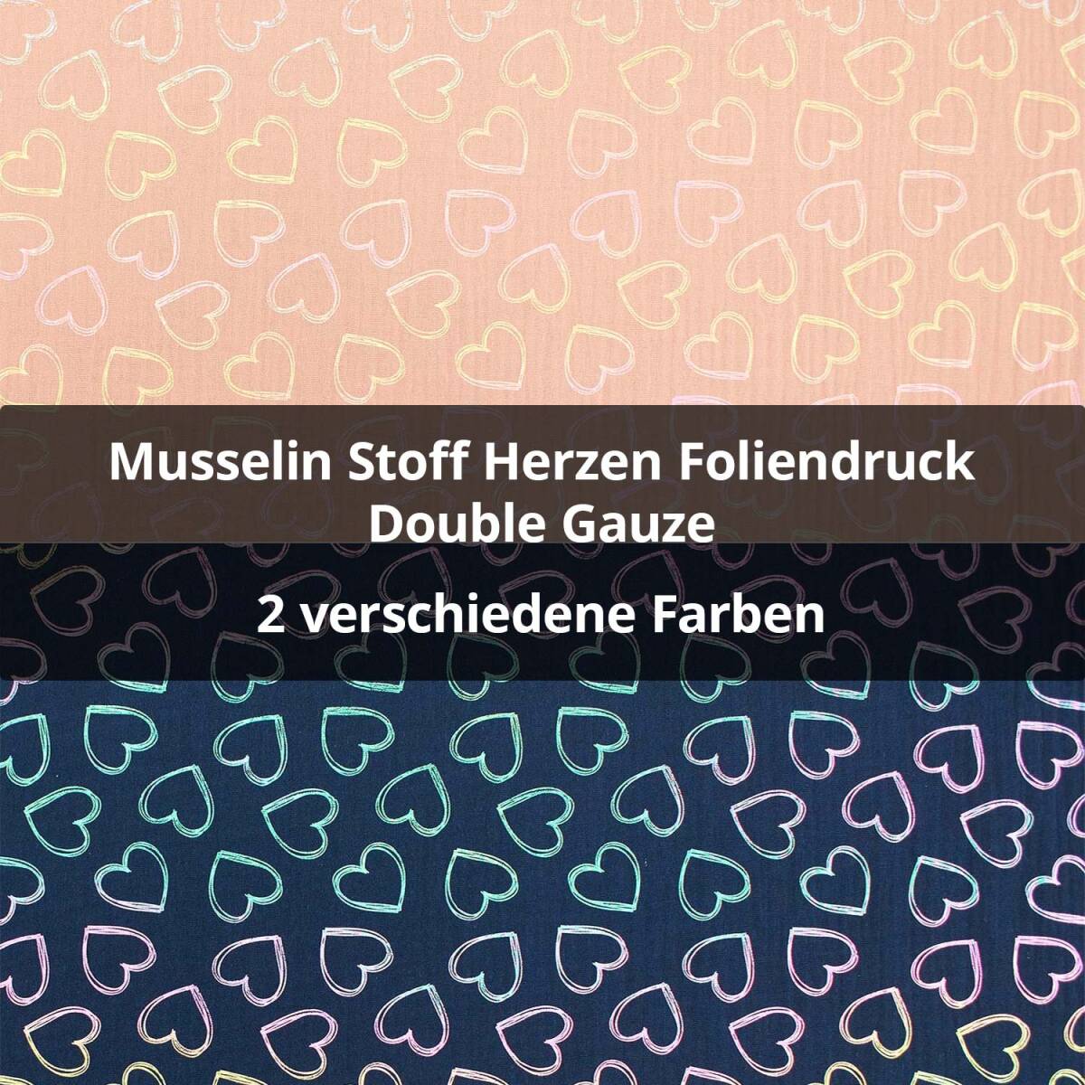 Musselin Herzen Foliendruck, Double Gauze