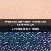 Musselin Herzen Foliendruck, Double Gauze