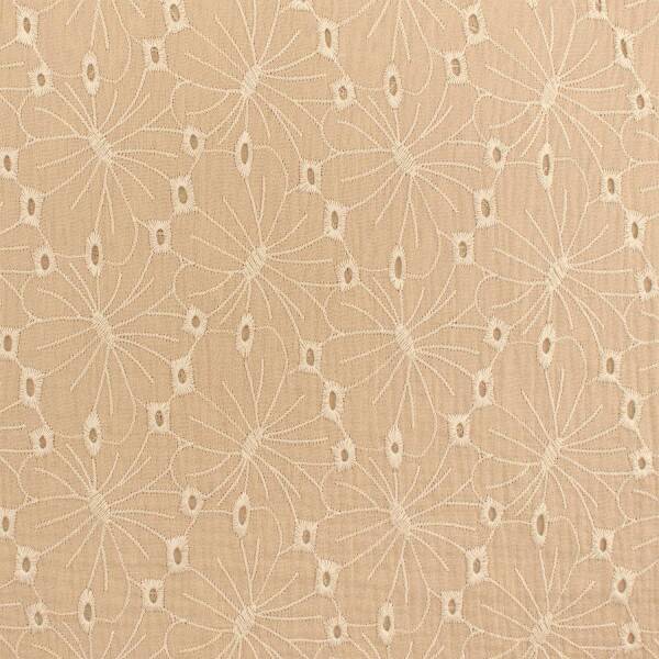 Musselin Blumen, Embroidery Lochstickerei, Double Gauze, beige