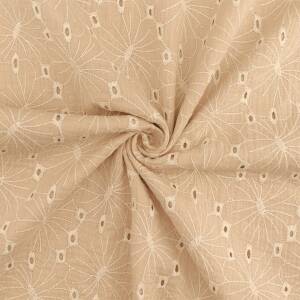 Musselin Blumen, Embroidery Lochstickerei, Double Gauze, beige
