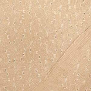Musselin Blumen, Embroidery Lochstickerei, Double Gauze, beige