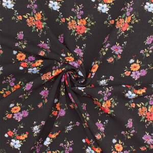 Viskose Stoff bunte Blumen, schwarz