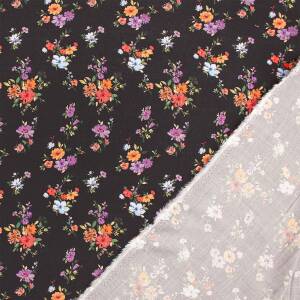 Viskose Stoff bunte Blumen, schwarz