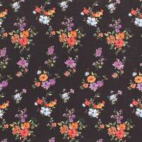 Viskose Stoff bunte Blumen, schwarz