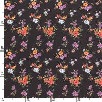 Viskose Stoff bunte Blumen, schwarz
