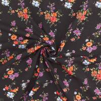Viskose Stoff bunte Blumen, schwarz