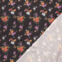 Viskose Stoff bunte Blumen, schwarz