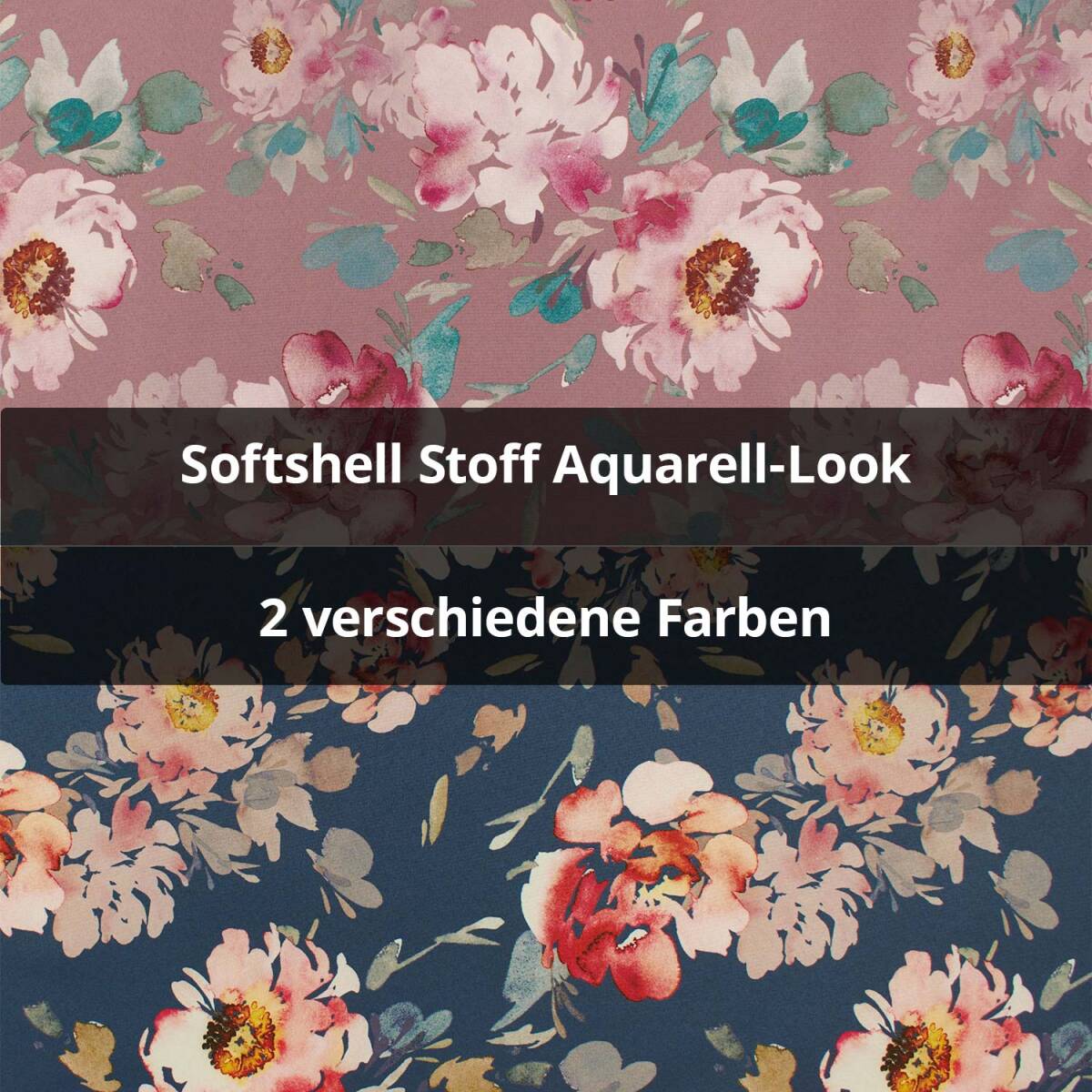 Softshell Stoff Blumen, Aquarell-Look