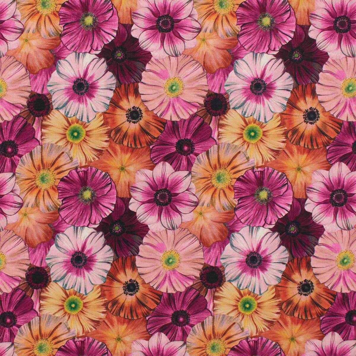 Jersey Stoff runde Blumen, orange box