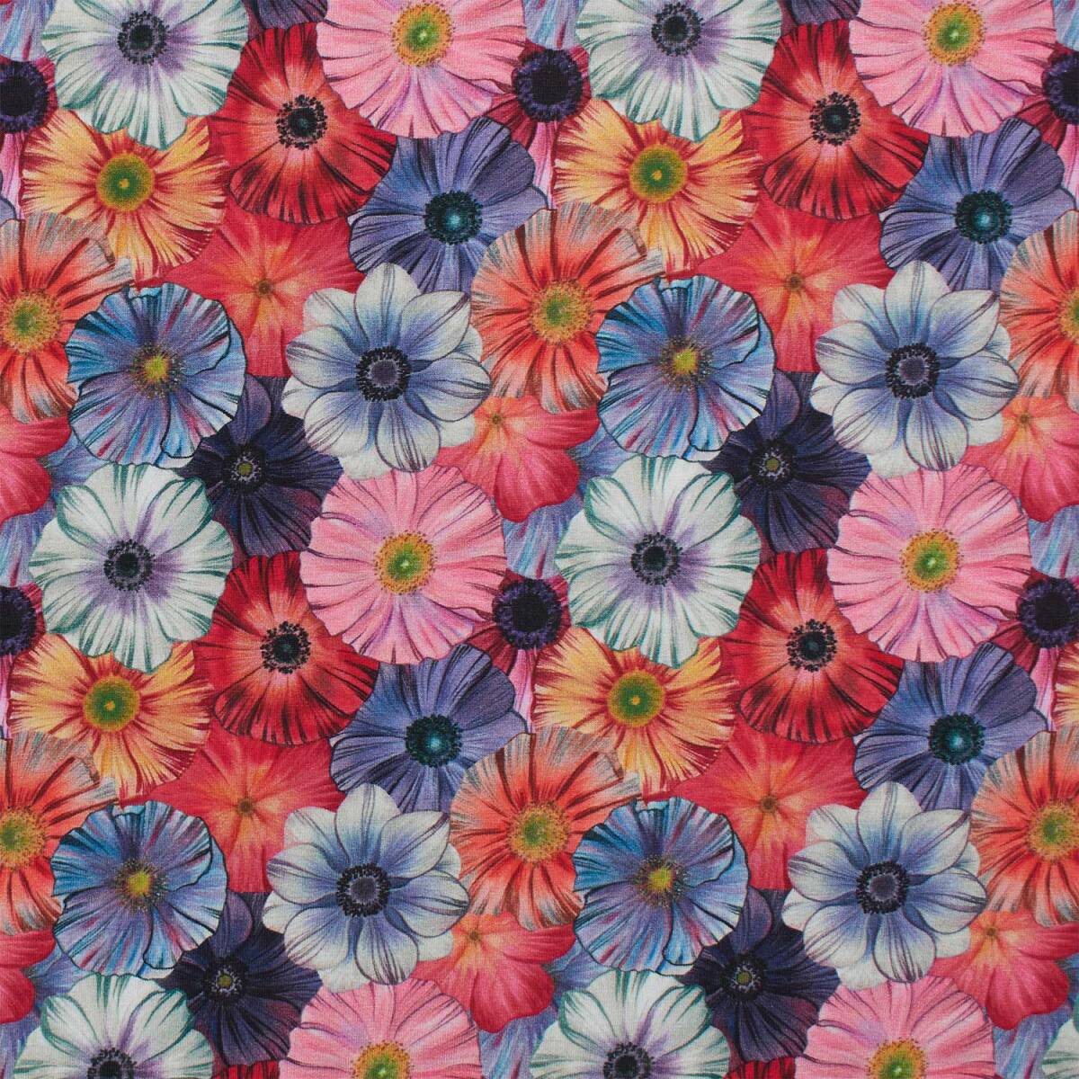 Jersey Stoff runde Blumen, rot box