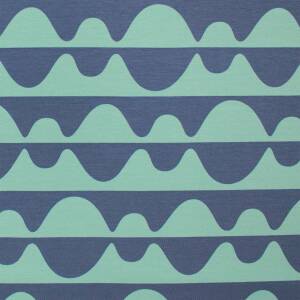 French Terry Stoff Wellen, angeraut rauchblau/mint
