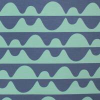 French Terry Stoff Wellen, angeraut rauchblau/mint