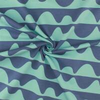 French Terry Stoff Wellen, angeraut rauchblau/mint
