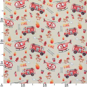 Sweatstoff Feuerwehrfahrzeuge, Hubschrauber, beige