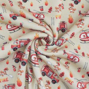 Sweatstoff Feuerwehrfahrzeuge, Hubschrauber, beige