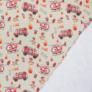 Sweatstoff Feuerwehrfahrzeuge, Hubschrauber, beige