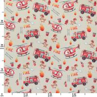 Sweatstoff Feuerwehrfahrzeuge, Hubschrauber, beige