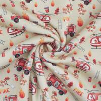 Sweatstoff Feuerwehrfahrzeuge, Hubschrauber, beige