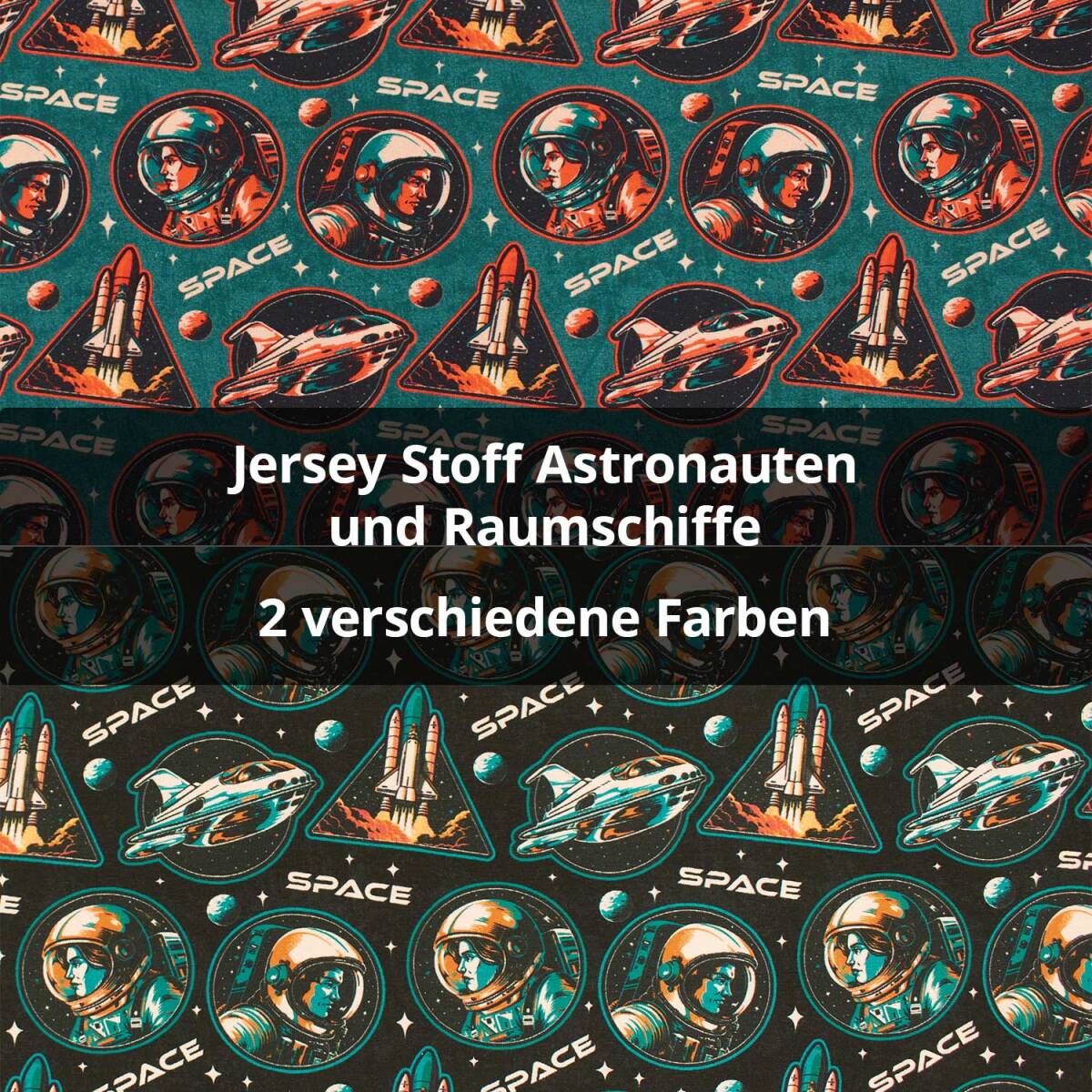 Jersey Stoff Astronauten und Raumschiffe