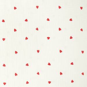 Musselin Stoff Herzen, Double Gauze, rot/weiß