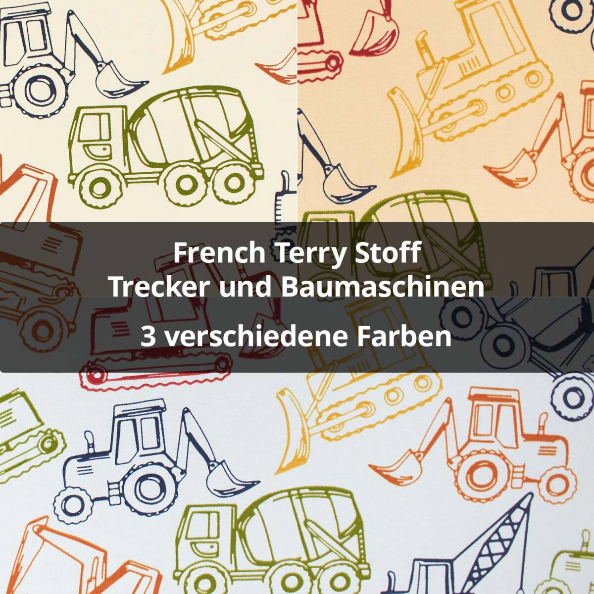 French Terry Stoff Trecker und Baumaschinen, ungeraut