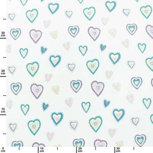 Jersey Stoff bunte Herzen, naturweiß