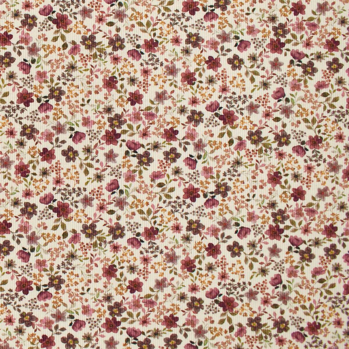 Rippjersey Stoff Blumen, bordeaux box