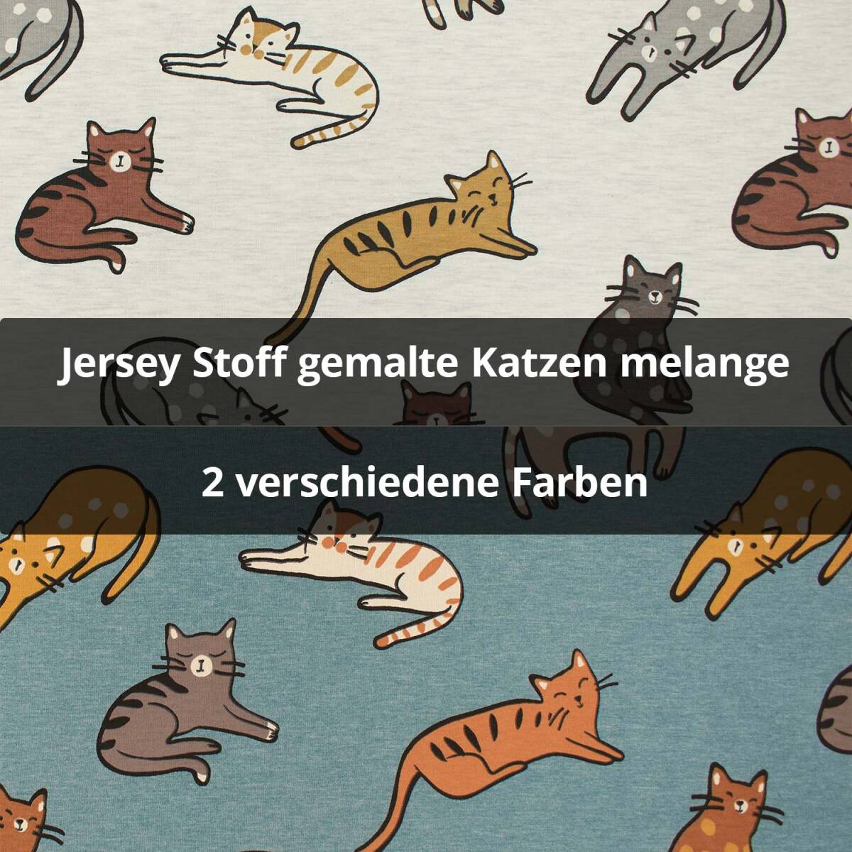Jersey Stoff gemalte Katzen, meliert
