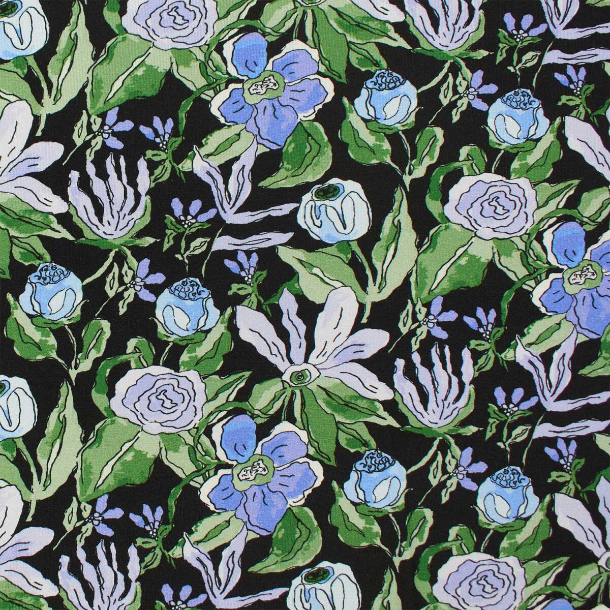 Viskose-Jersey Stoff Blumen, schwarz box