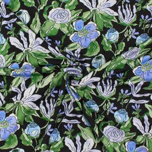 Viskose-Jersey Stoff Blumen, schwarz
