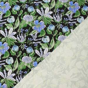 Viskose-Jersey Stoff Blumen, schwarz