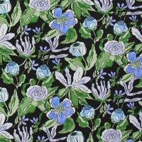 Viskose-Jersey Stoff Blumen, schwarz