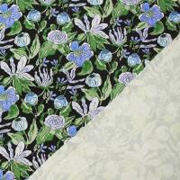 Viskose-Jersey Stoff Blumen, schwarz