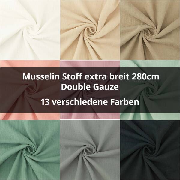 Musselin Stoff extra breit 280cm, Double Gauze, uni